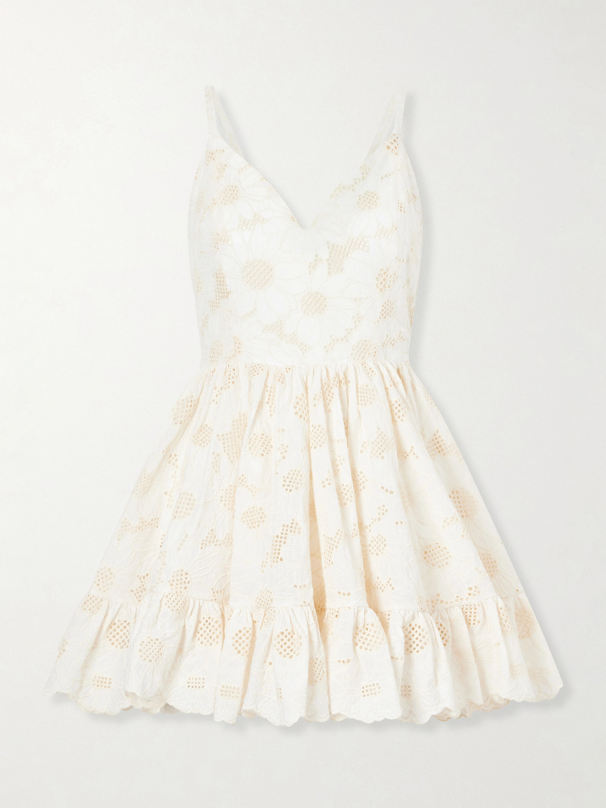 Cristiano Marcheli Fernanda Open-back Ruffled Broderie Anglaise Cotton Mini Dress In White