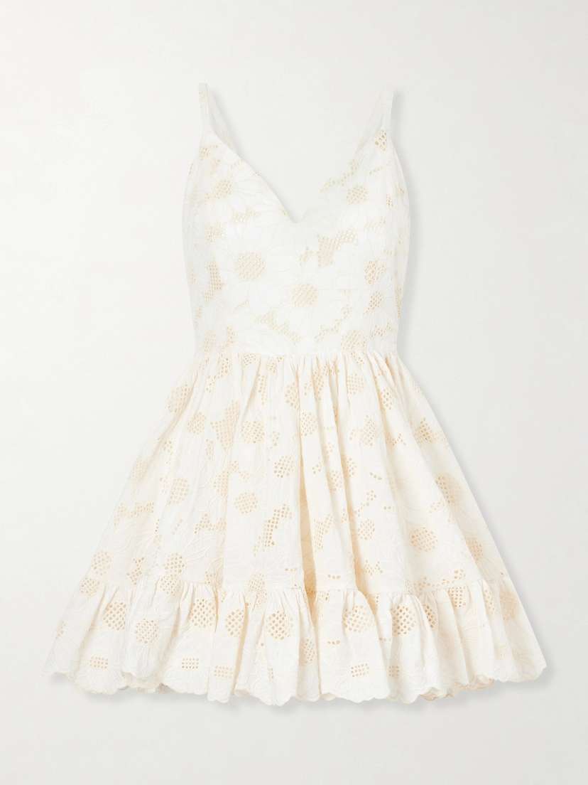 Cristiano Marcheli Fernanda Open-back Ruffled Broderie Anglaise Cotton Mini Dress