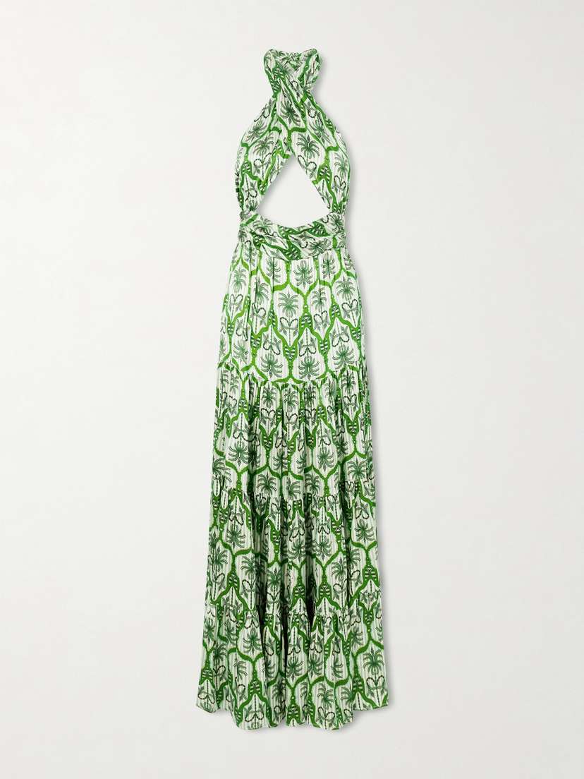 Cristiano Marcheli Nina Cutout Printed Silk-blend Satin Maxi Dress