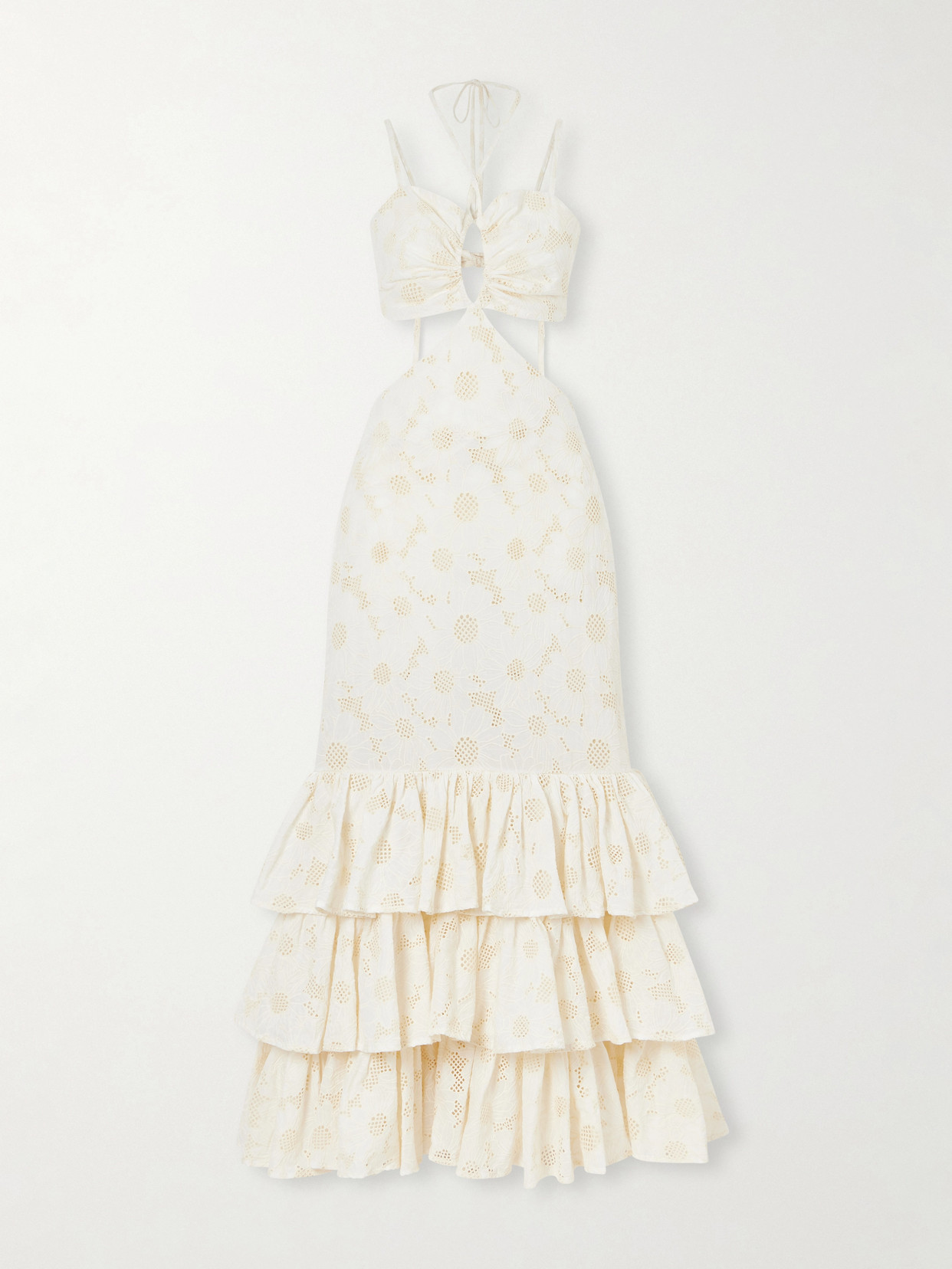 Cristiano Marcheli Penelope Open-back Cutout Ruffled Tiered Broderie Anglaise Cotton Maxi Dress In White