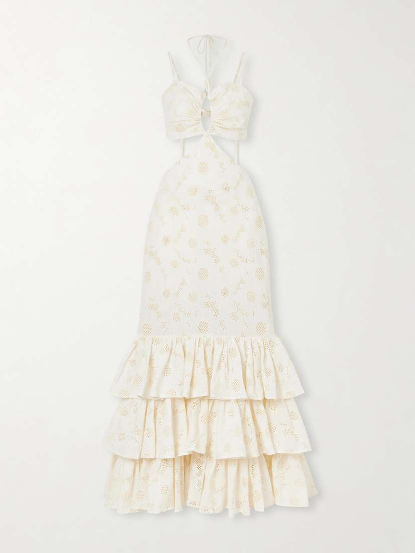 Cristiano Marcheli Penelope Open-back Cutout Ruffled Tiered Broderie Anglaise Cotton Maxi Dress