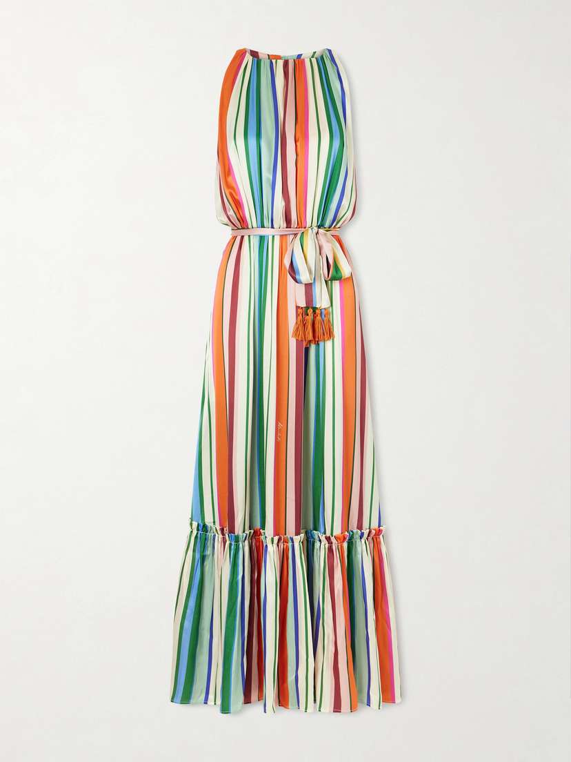 Cristiano Marcheli Angelica Belted Striped Stretch-silk Satin Maxi Dress
