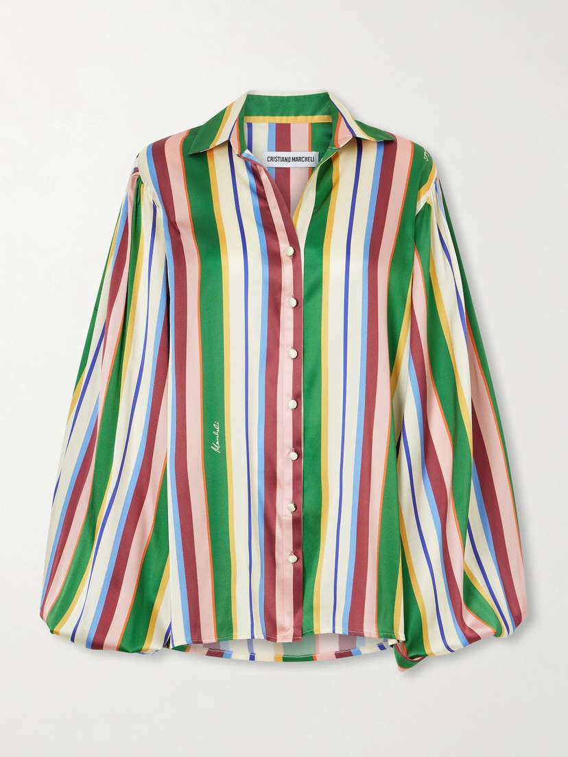 Cristiano Marcheli Mia Striped Stretch-silk Satin Shirt
