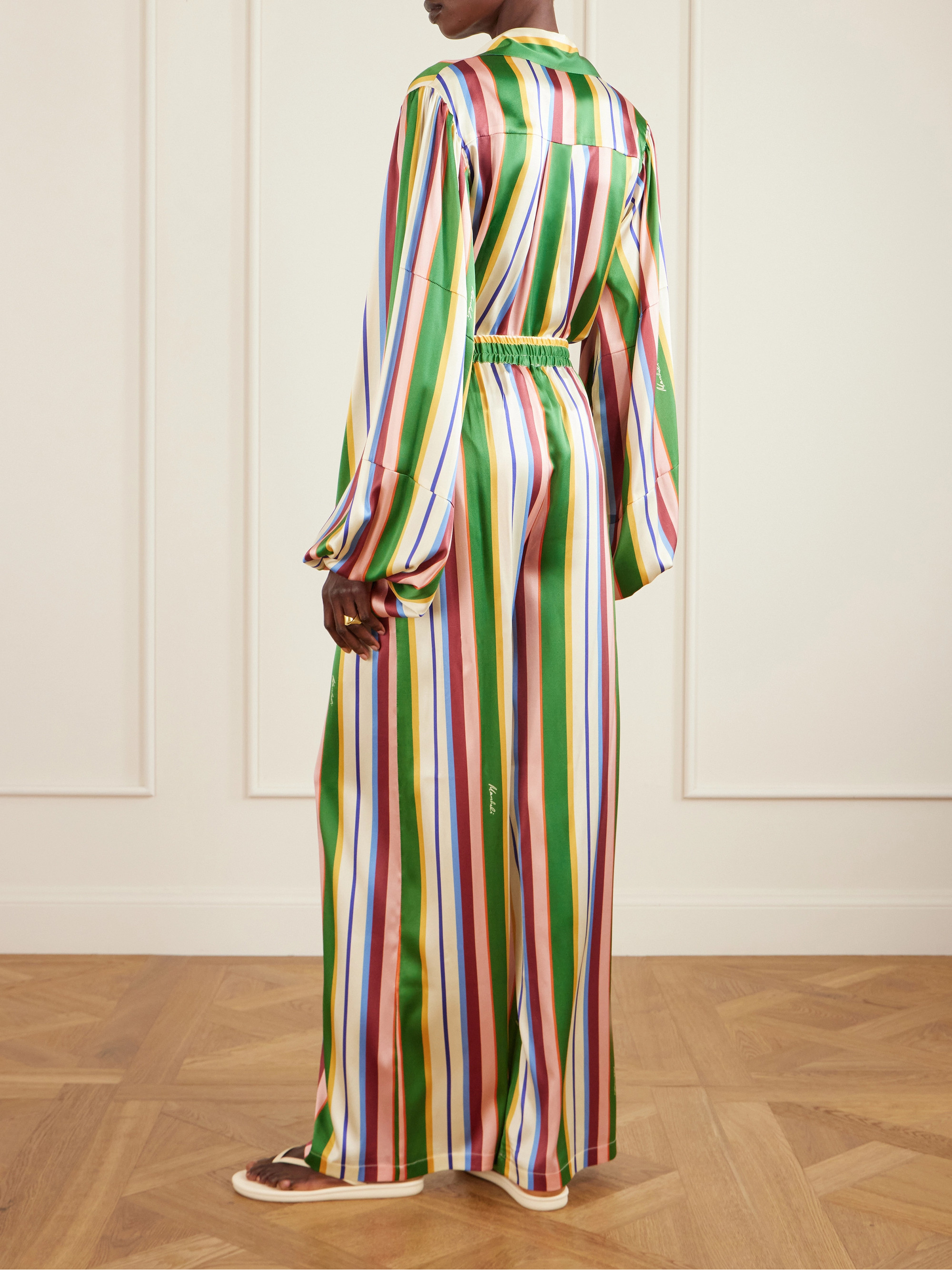 CRISTIANO MARCHELI Letizia tasseled striped stretch-silk satin wide-leg pants