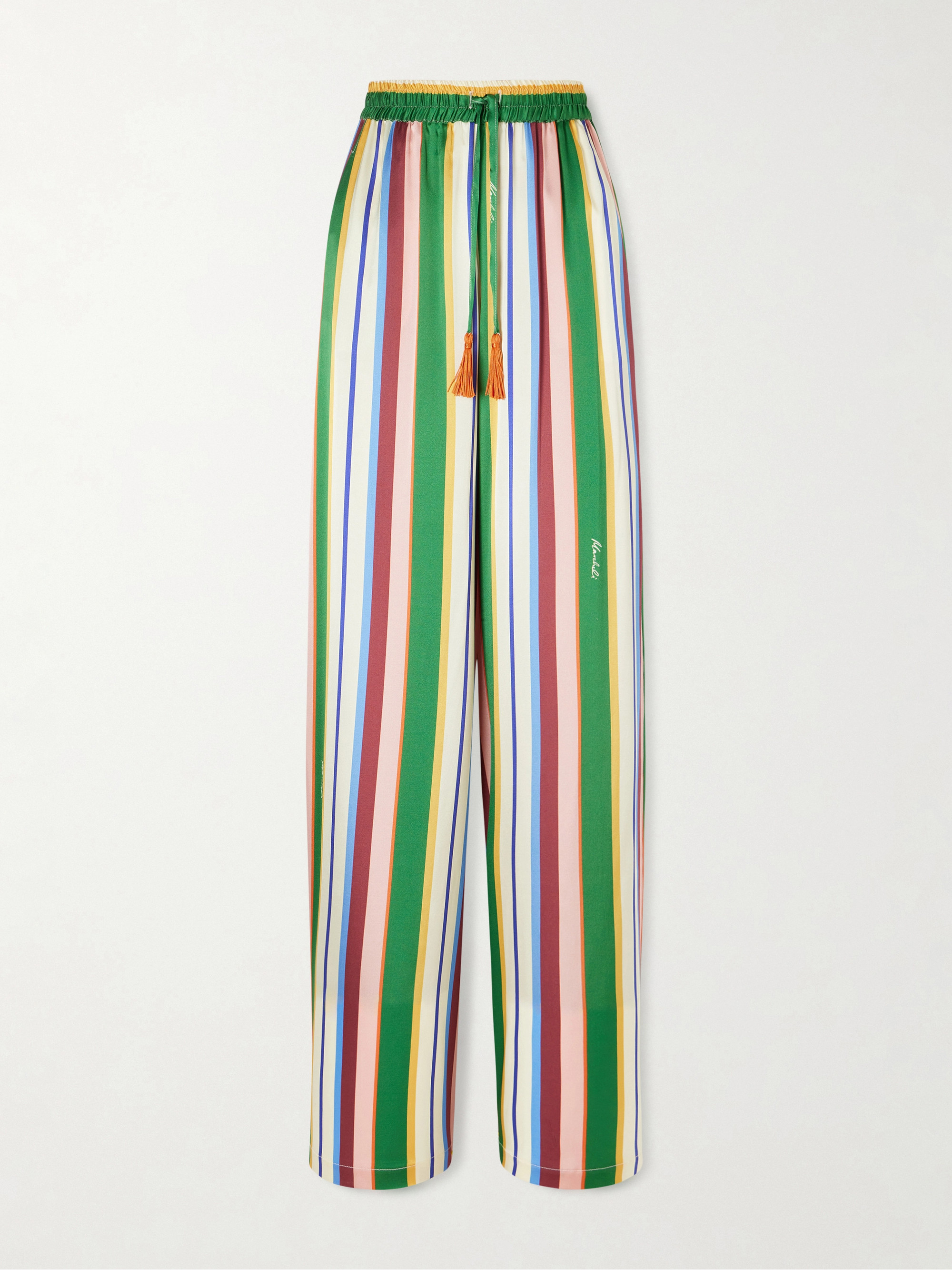 CRISTIANO MARCHELI Letizia tasseled striped stretch-silk satin wide-leg pants