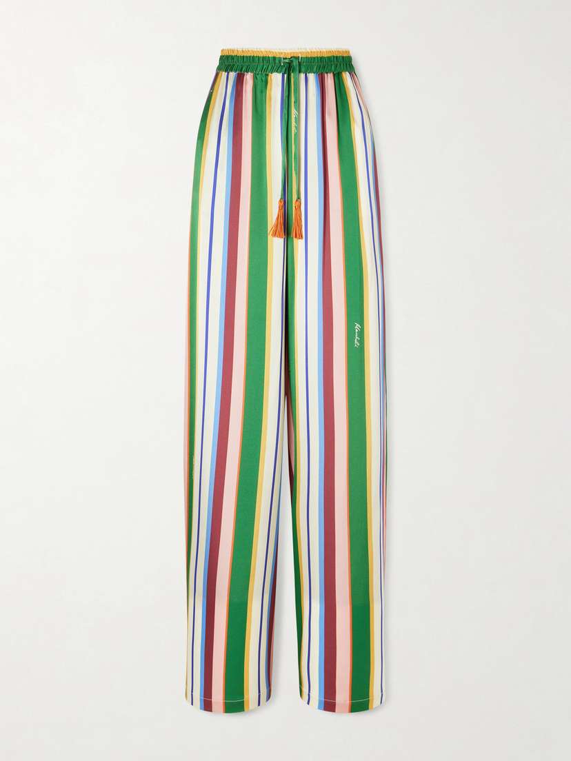 Cristiano Marcheli Letizia Tasseled Striped Stretch-silk Satin Wide-leg Pants