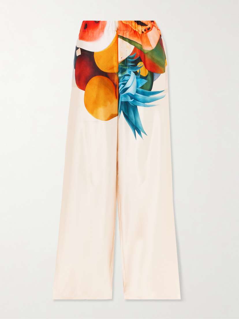 Donde Esteban Salpicon Printed Silk-blend Wide-leg Pants