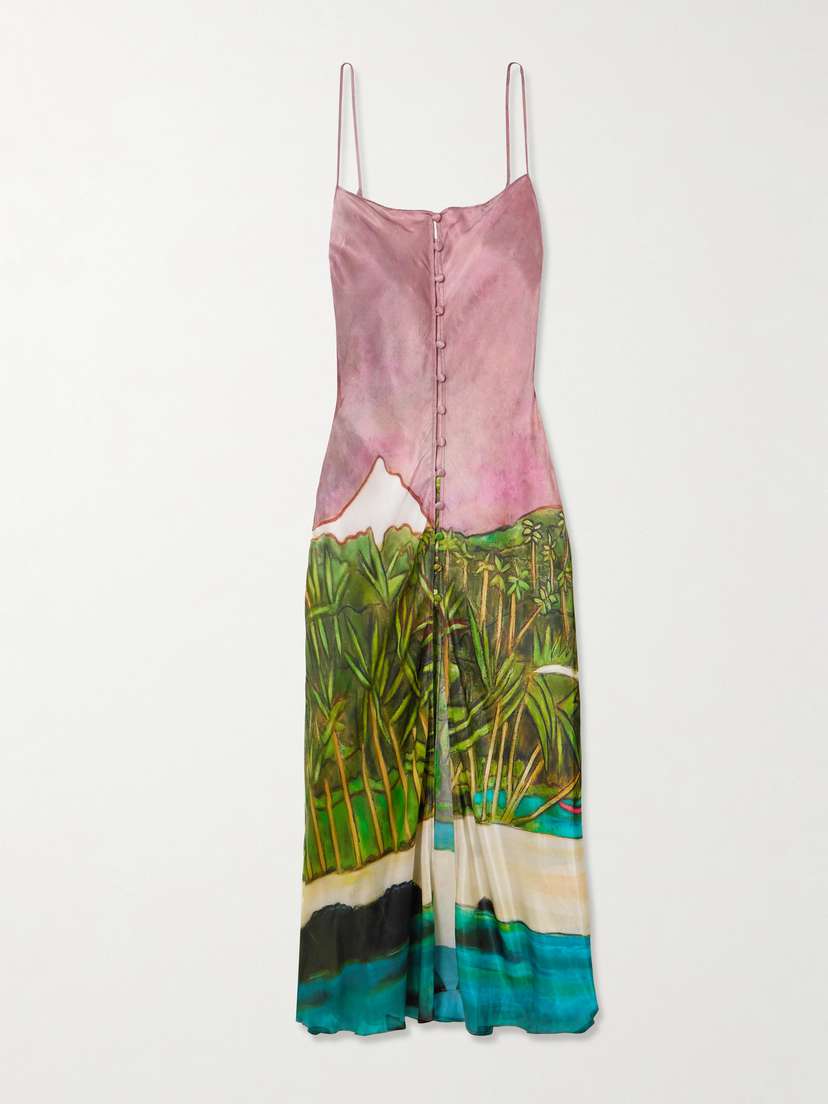 Donde Esteban La Sierra Printed Silk-satin Midi Dress