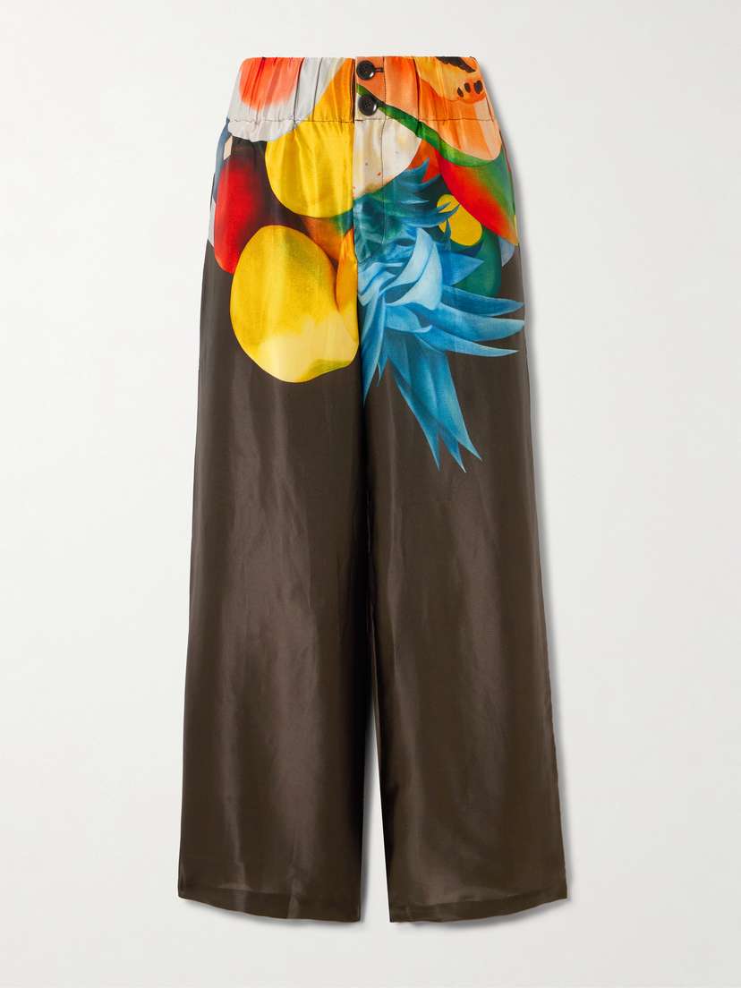 Donde Esteban Salpicon Printed Silk Wide-leg Pants