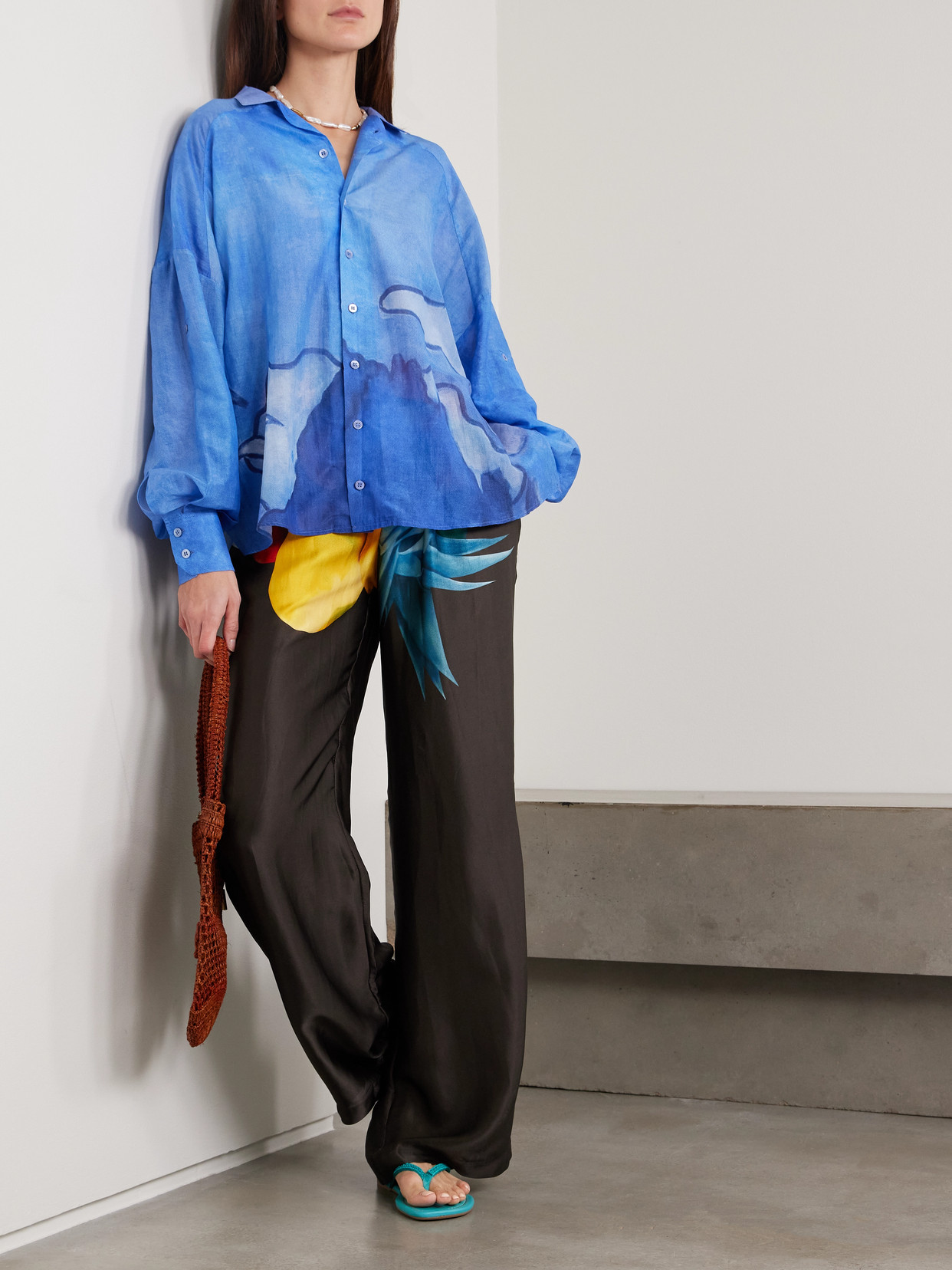 Donde Esteban Es Vedra Printed Silk Shirt In Blue