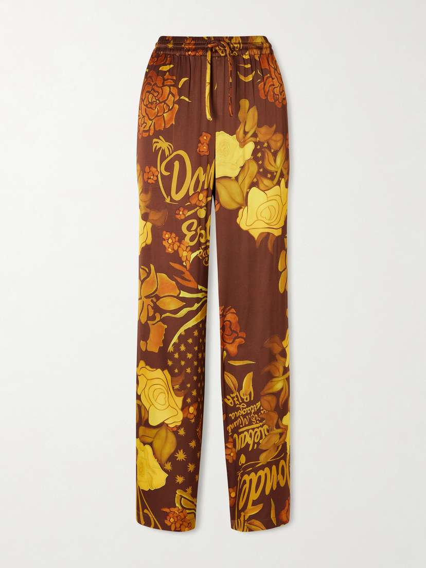 Donde Esteban Veranera Printed Satin Wide-leg Pants