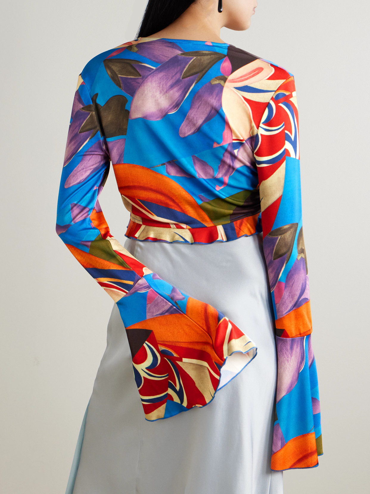 Donde Esteban Palenque Flores Cropped Tie-detailed Floral-print Jersey Top In Multi
