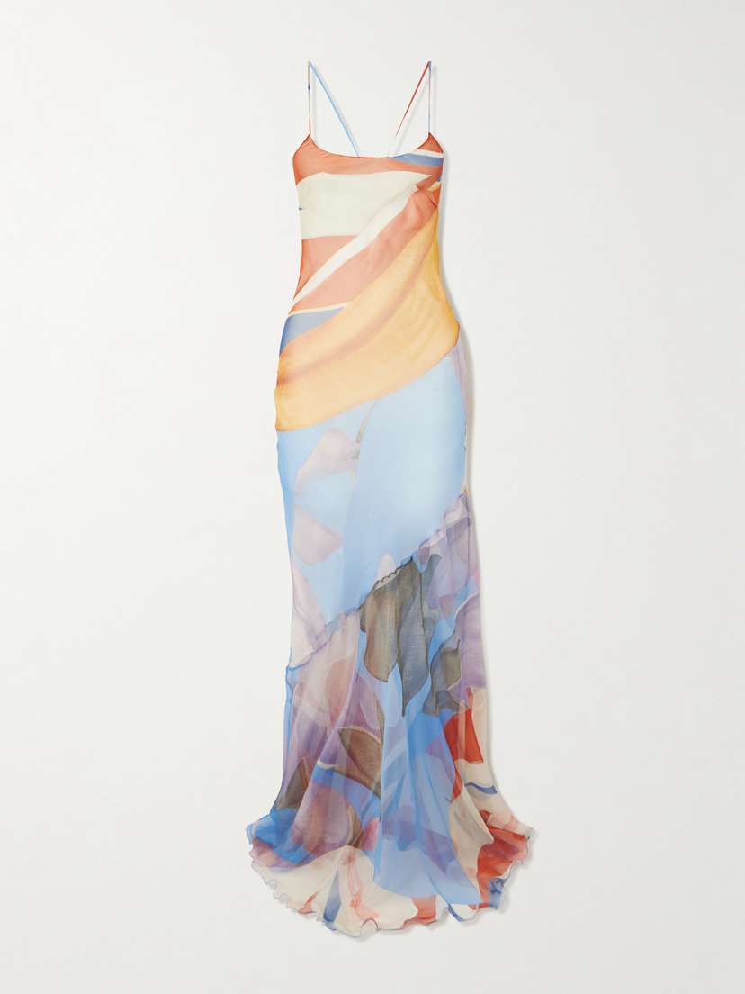 Donde Esteban Palenque Flores Open-back Printed Silk-chiffon Maxi Dress