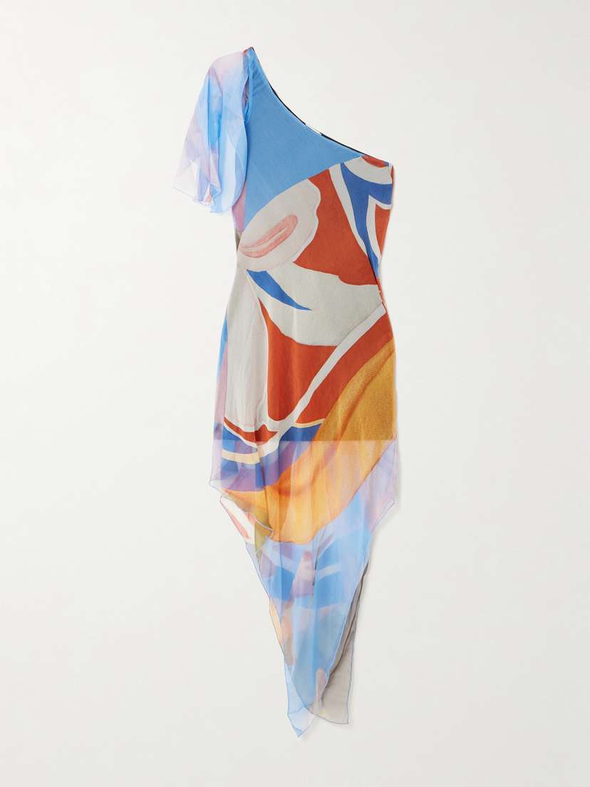 Donde Esteban Palenque Flores One-shoulder Asymmetric Printed Silk-chiffon Mini Dress