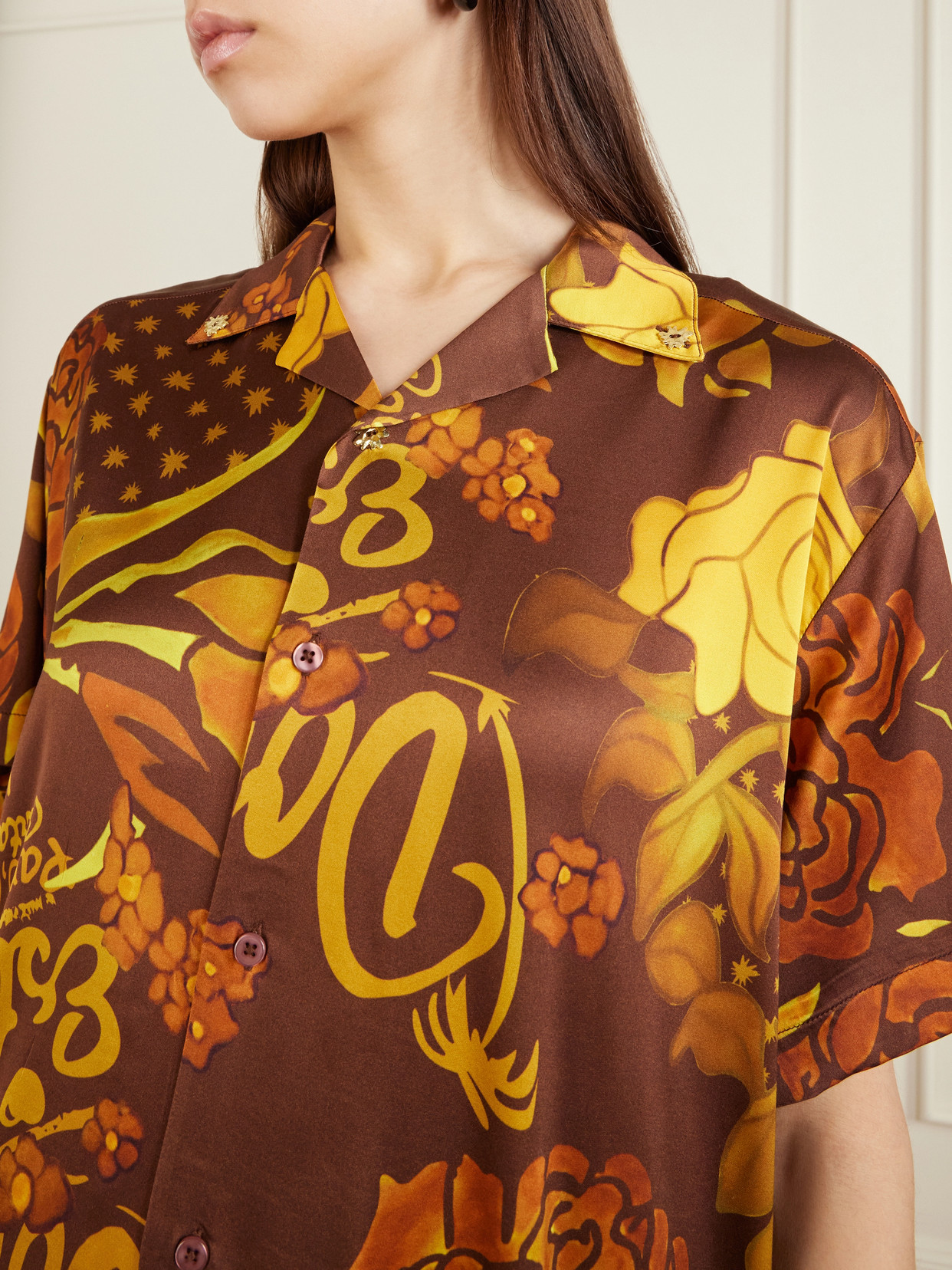 Veranera Printed Stretch-Satin Shirt