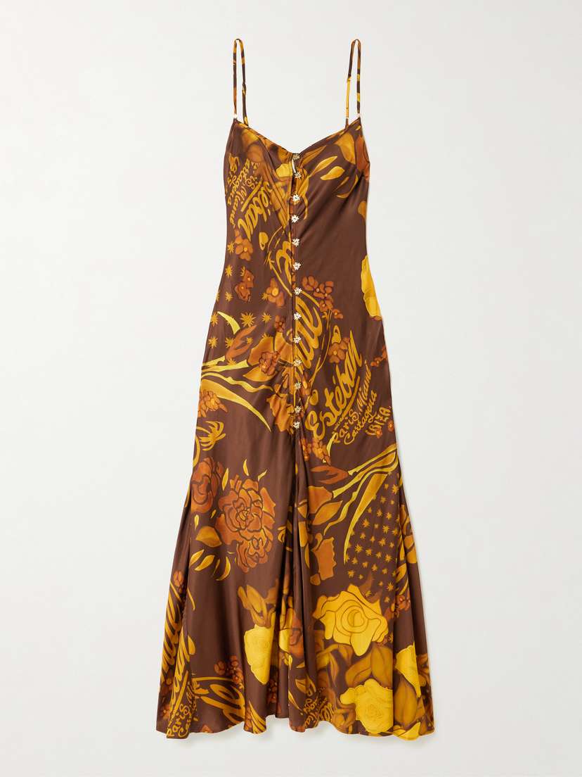Donde Esteban Veranera Printed Satin Midi Dress