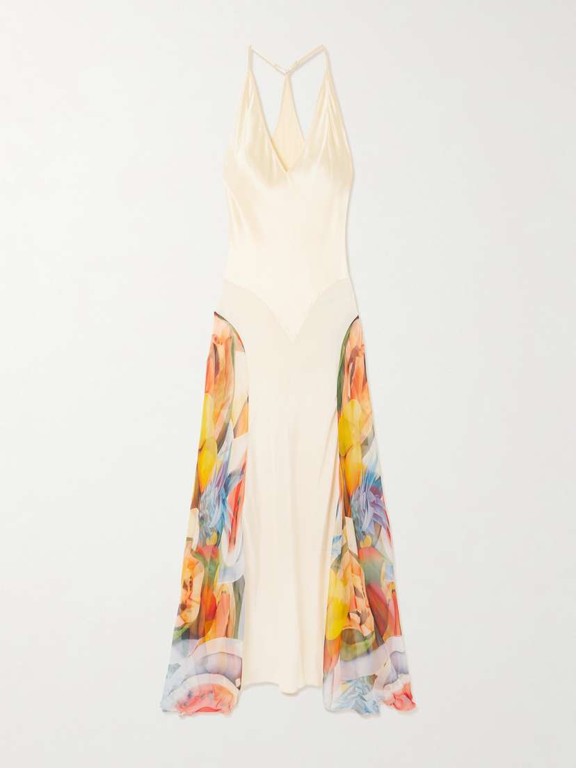 Donde Esteban Salpicon Paneled Printed Satin And Chiffon Maxi Dress