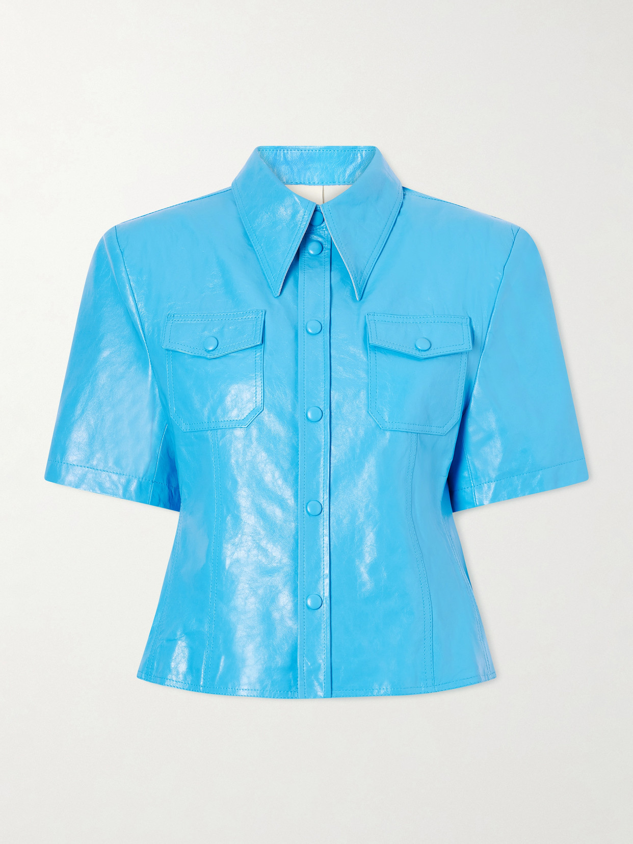 Willy Chavarria Chavela Glossed-leather Shirt In Blue
