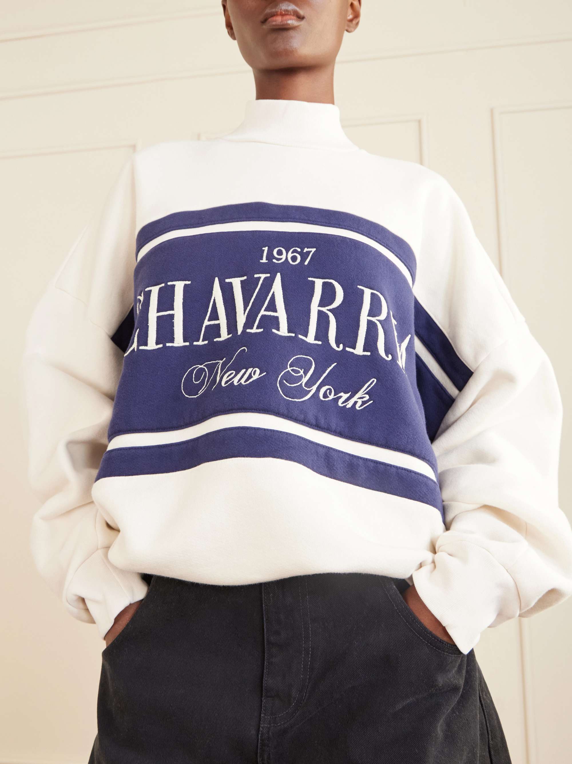 WILLY CHAVARRIA Oversized embroidered striped cotton-jersey