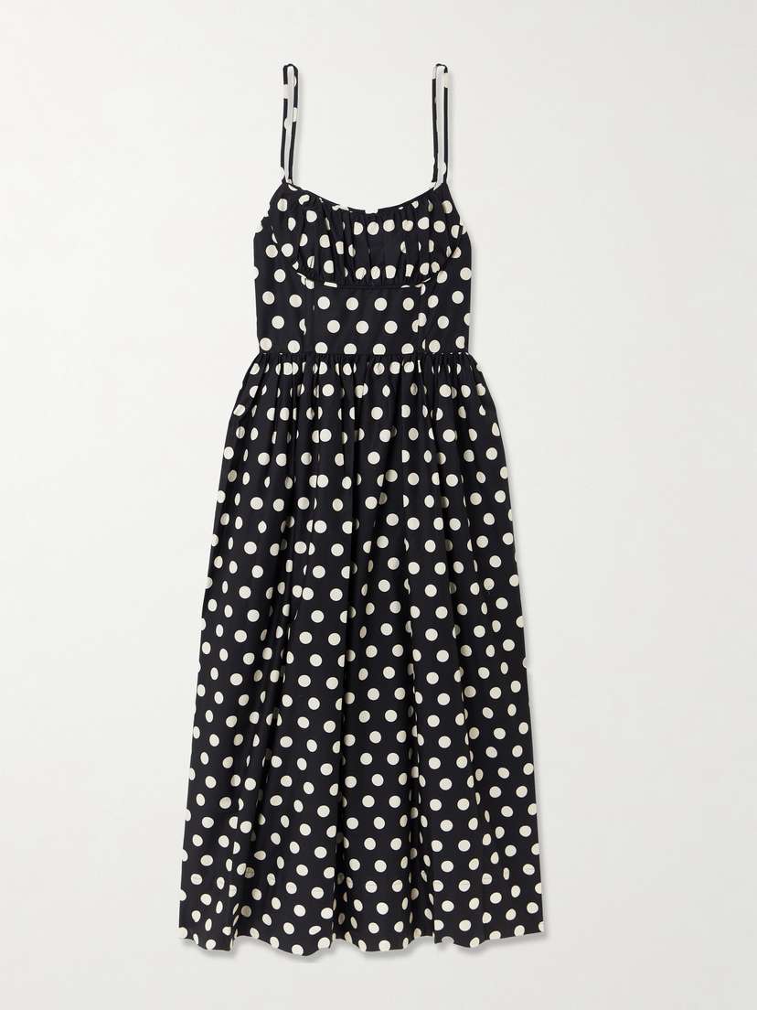 Cara Cara Alba Polka-dot Gathered Smocked Cotton-poplin Midi Dress
