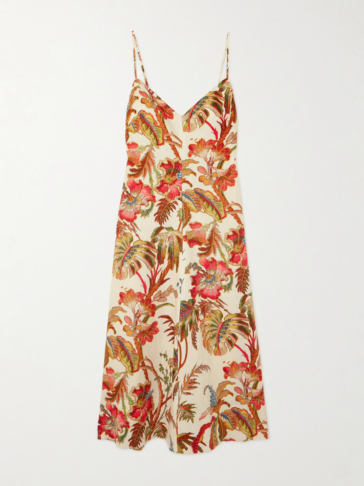 Cara Cara Mae Floral-print Linen Midi Dress In Orange