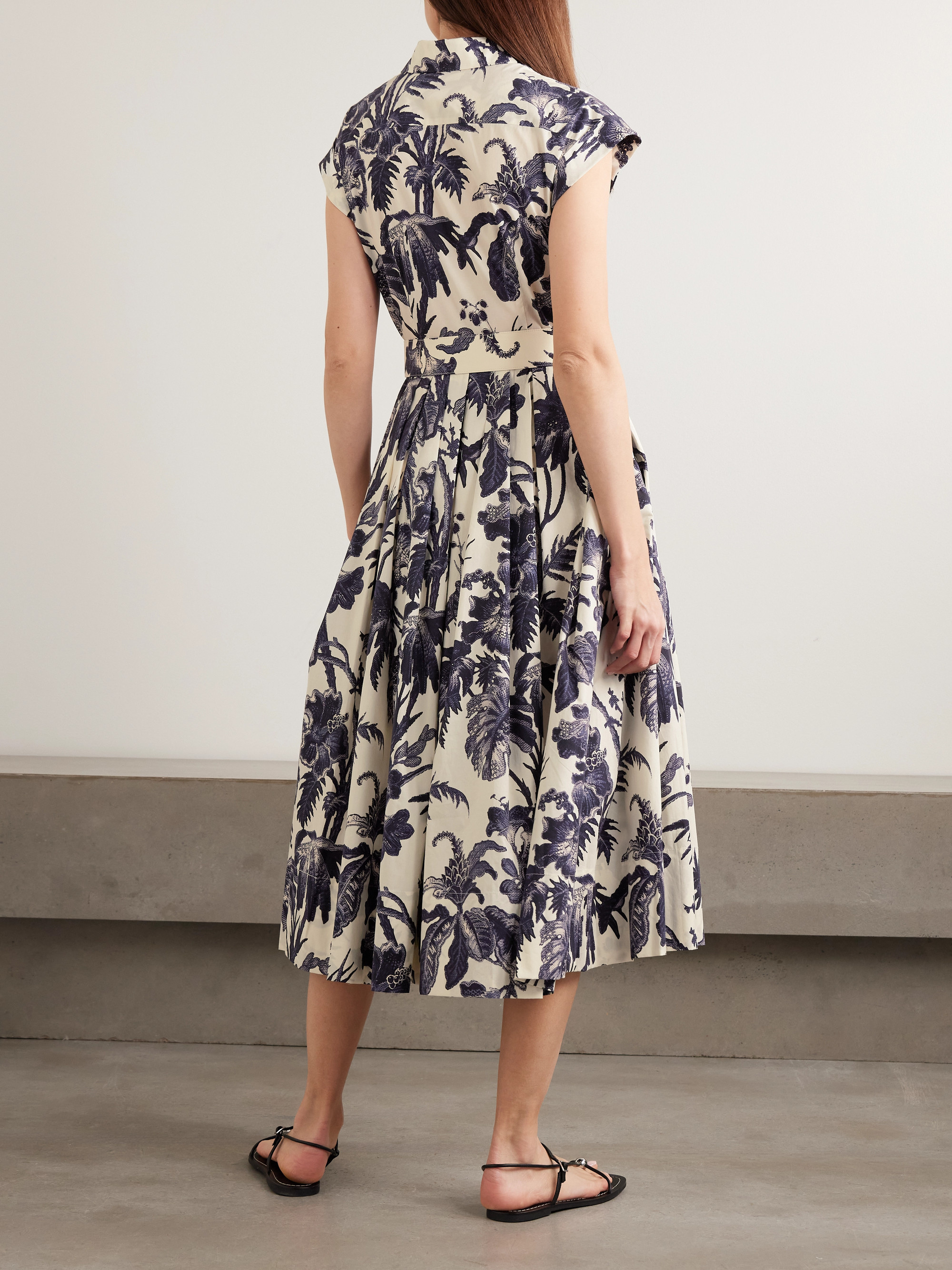Cara Cara Octavia belted pleated floral-print cotton-poplin midi shirt dress