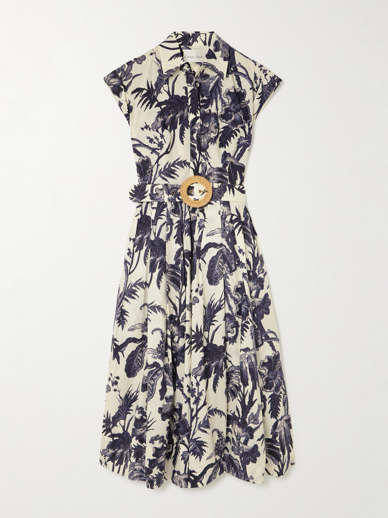 Cara Cara Octavia Belted Pleated Floral-print Cotton-poplin Midi Shirt Dress  In Blue | ModeSens