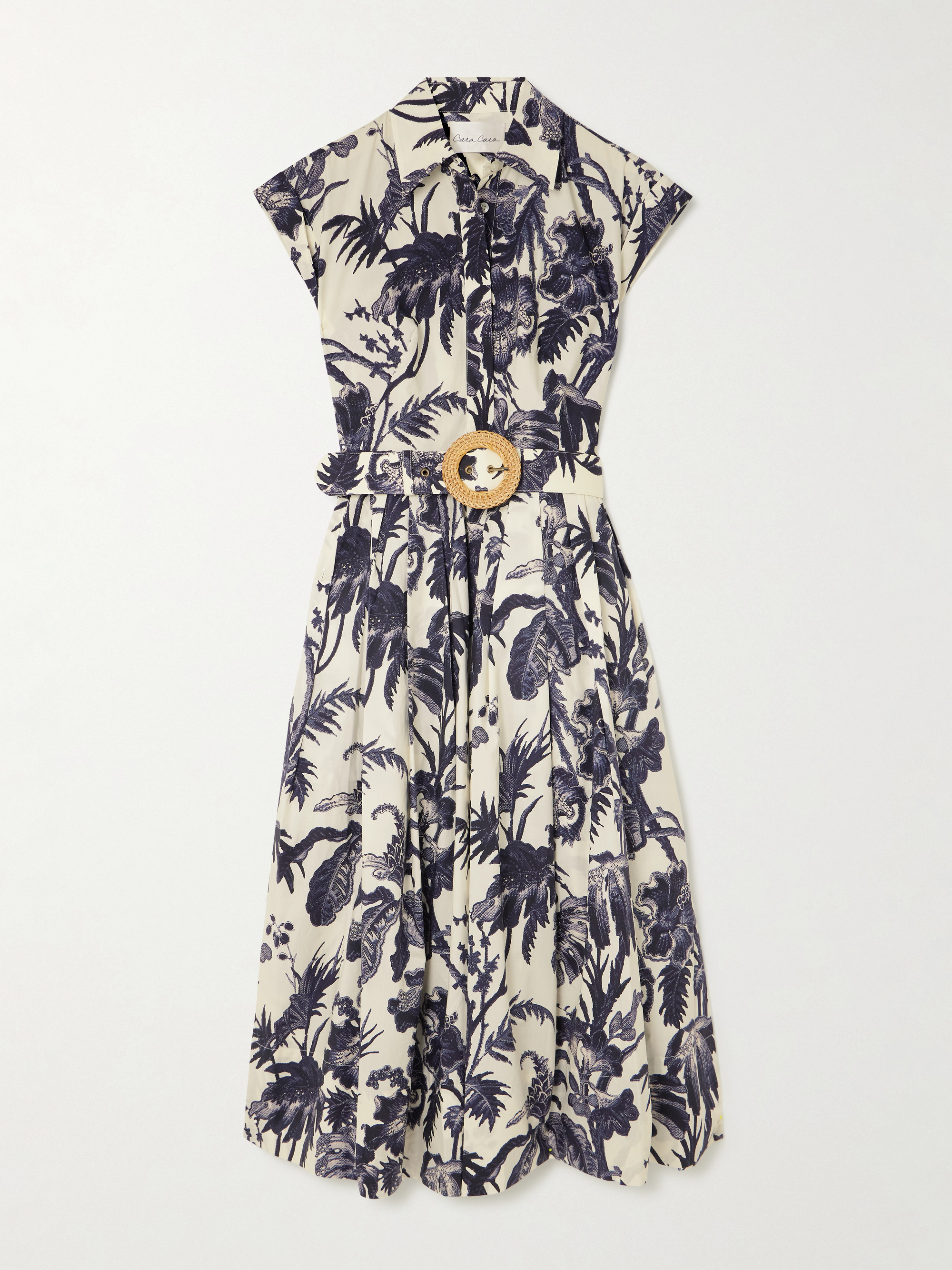 Cara Cara Octavia belted pleated floral-print cotton-poplin midi shirt dress