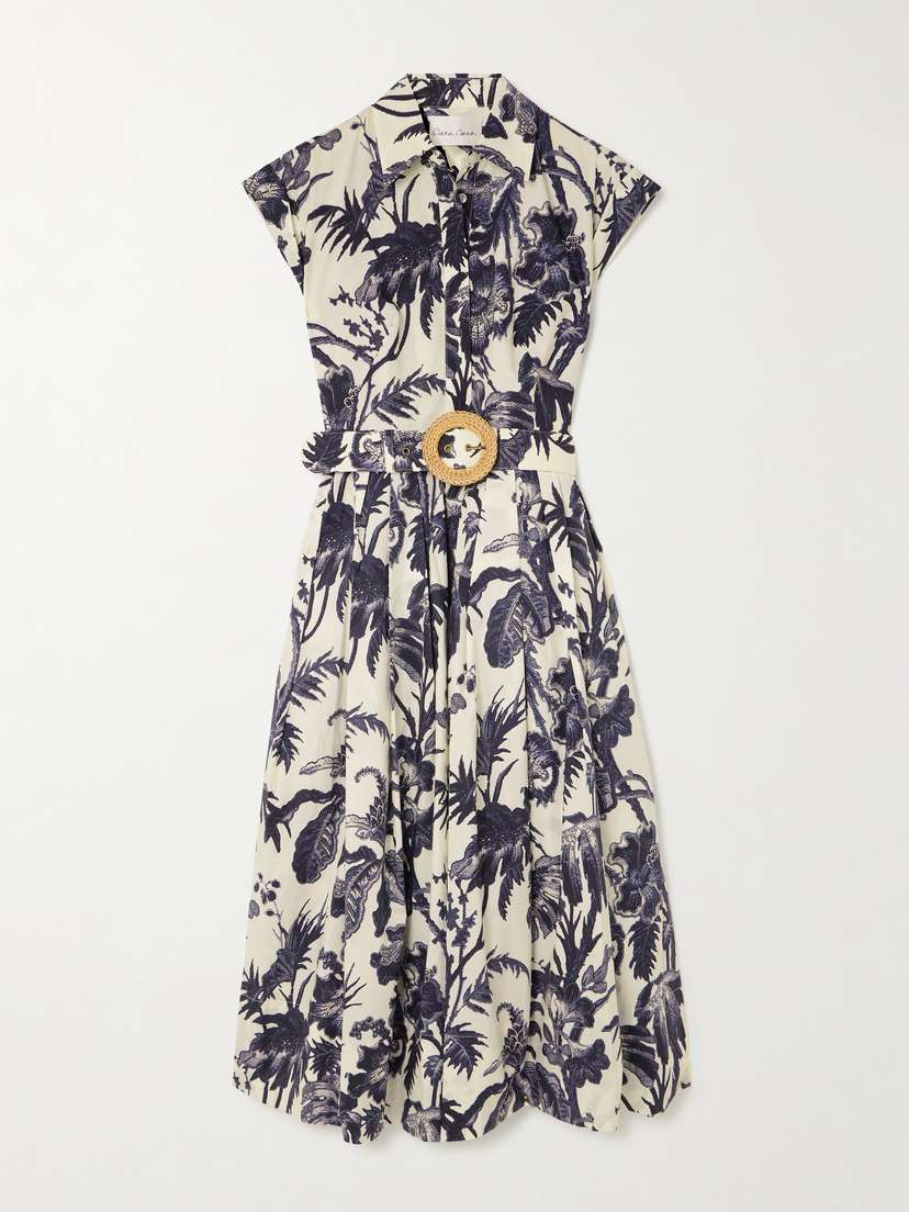 Cara Cara Octavia Belted Pleated Floral-print Cotton-poplin Midi Shirt Dress