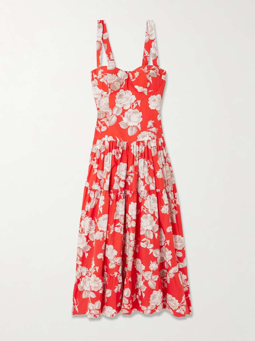 Cara Cara Santiago Tiered Floral-print Cotton-poplin Midi Dress
