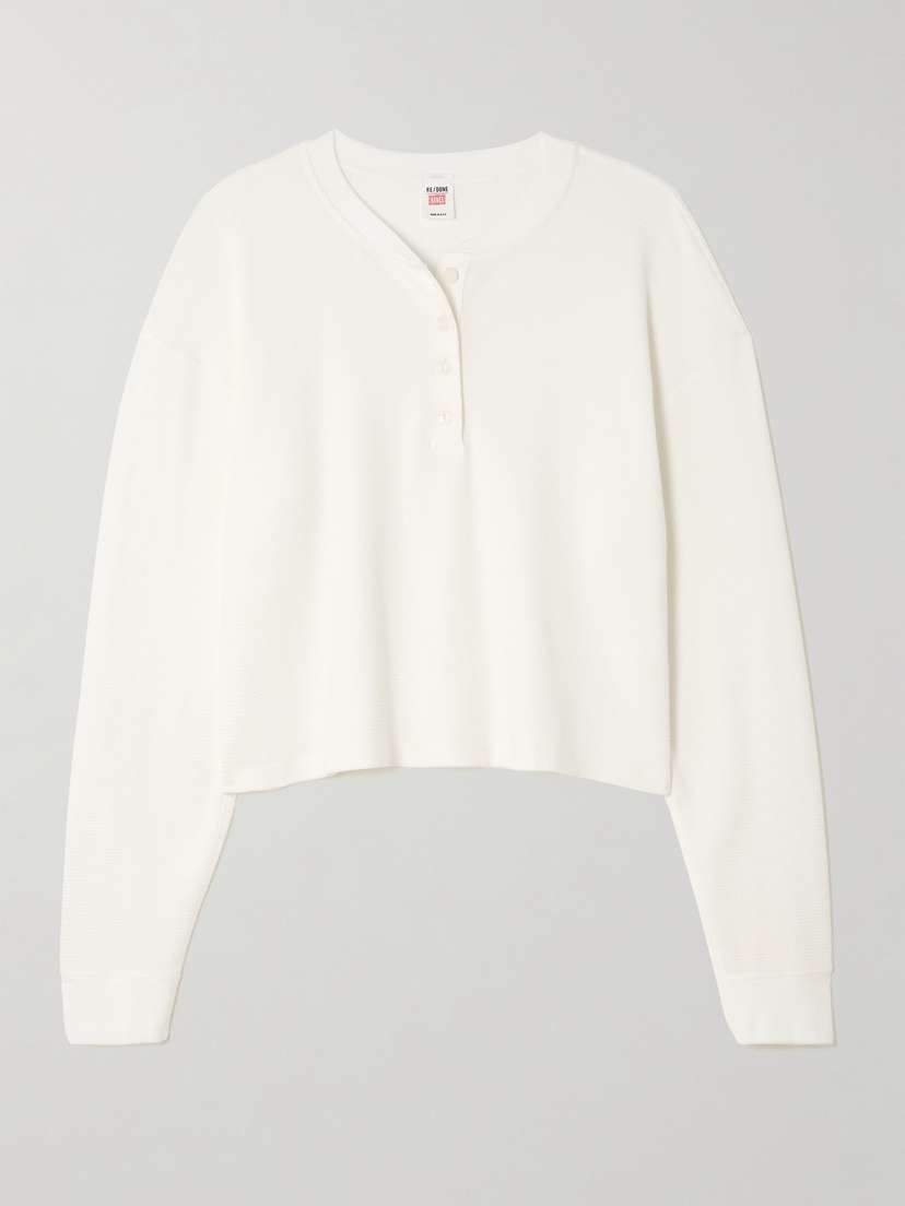 RE/DONE + Hanes Waffle-knit Stretch-modal And Cotton-blend Henley Top
