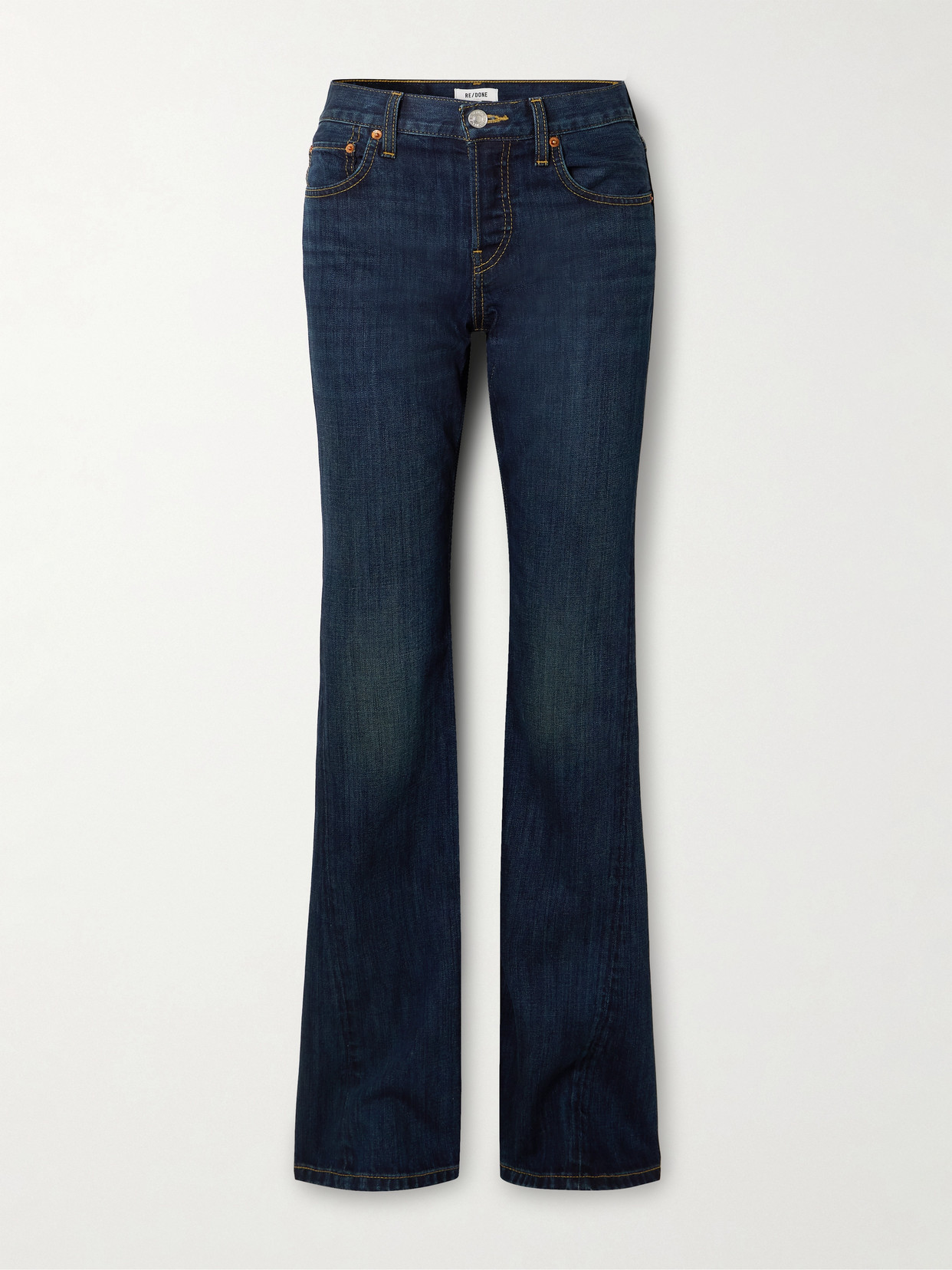 Re/done Twisted Mid-rise Bootcut Jeans In Blue
