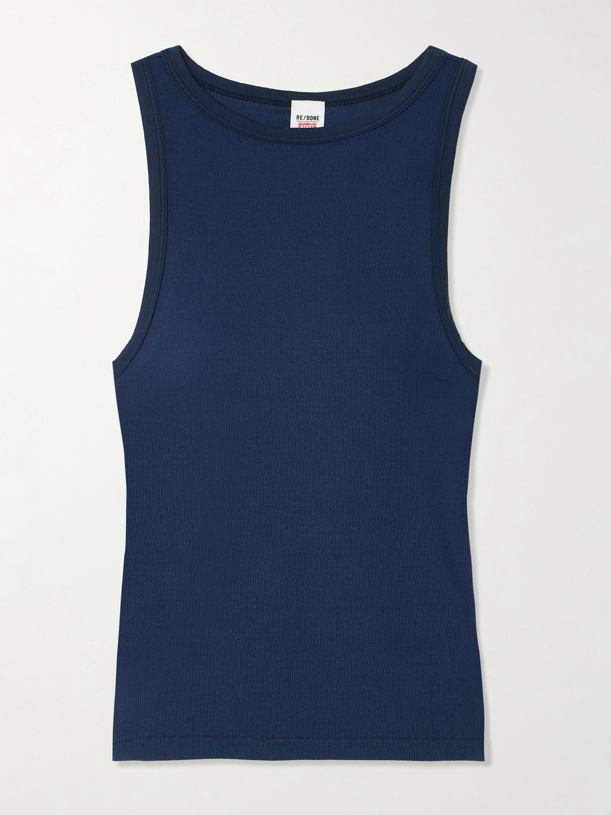 Re/done + Hanes Ribbed Stretch-modal Tank In Blue
