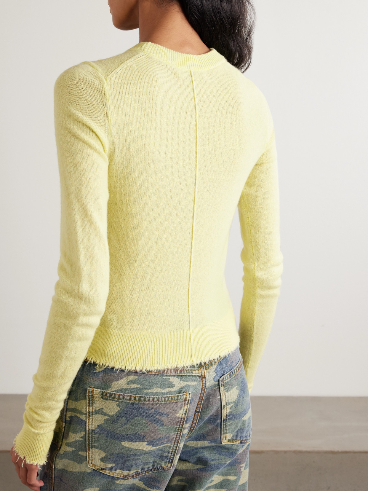 Re/done Frayed Cashmere Sweater In Yellow