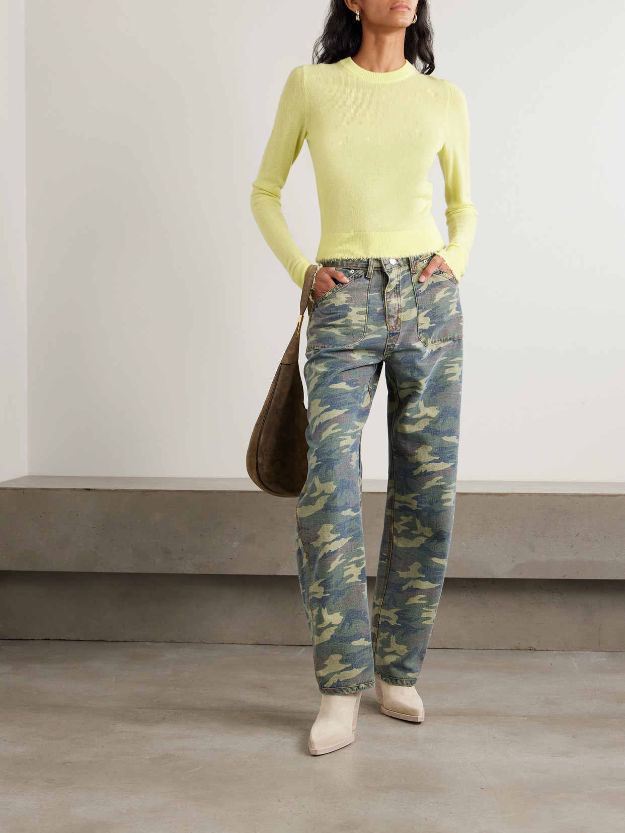 Re/done Frayed Cashmere Sweater In Yellow