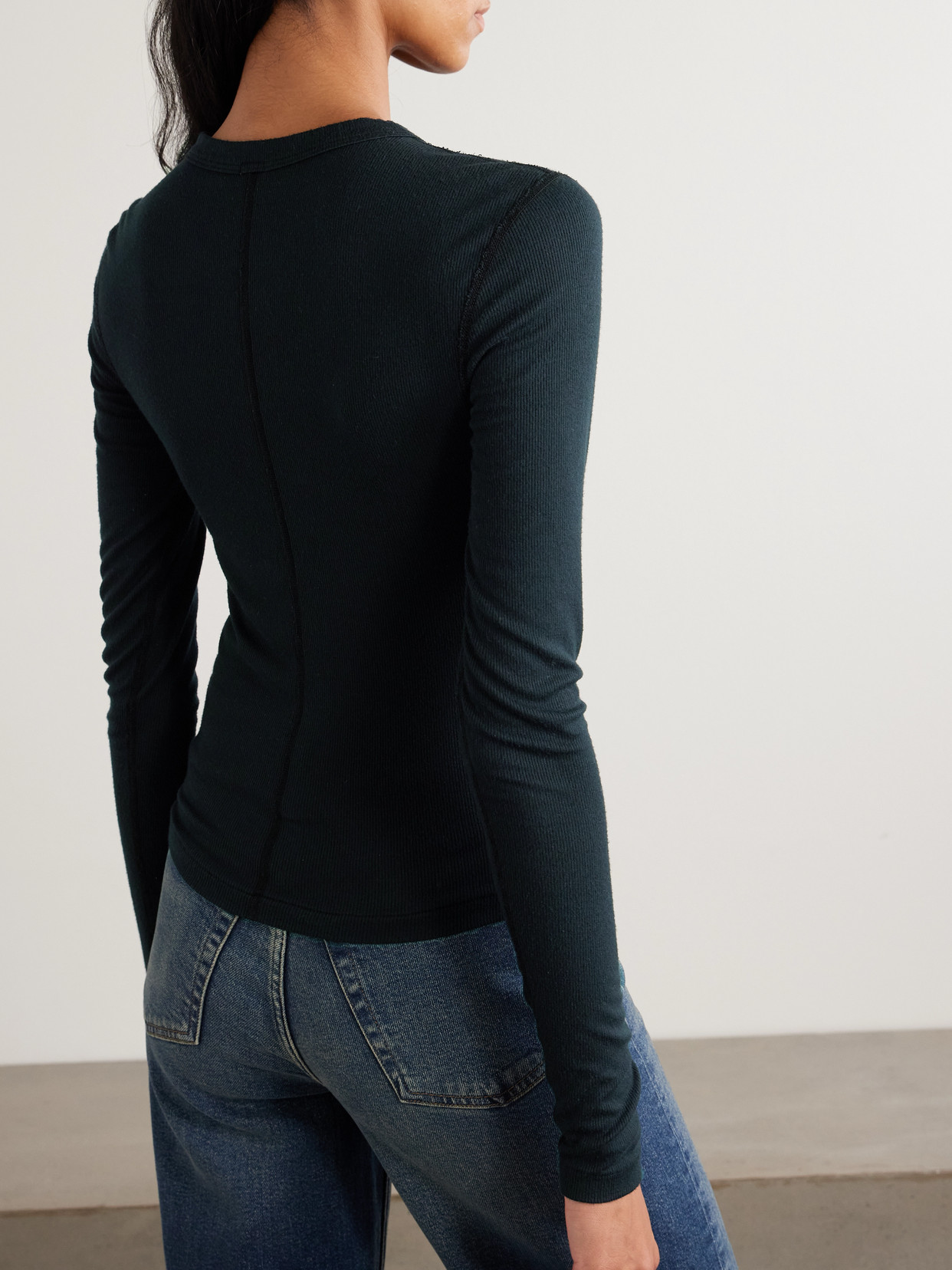 Re/Done - + Hanes Ribbed Stretch-Modal Henley T-Shirt