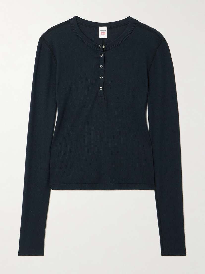 RE/DONE + Hanes Ribbed Stretch-modal Henley T-shirt