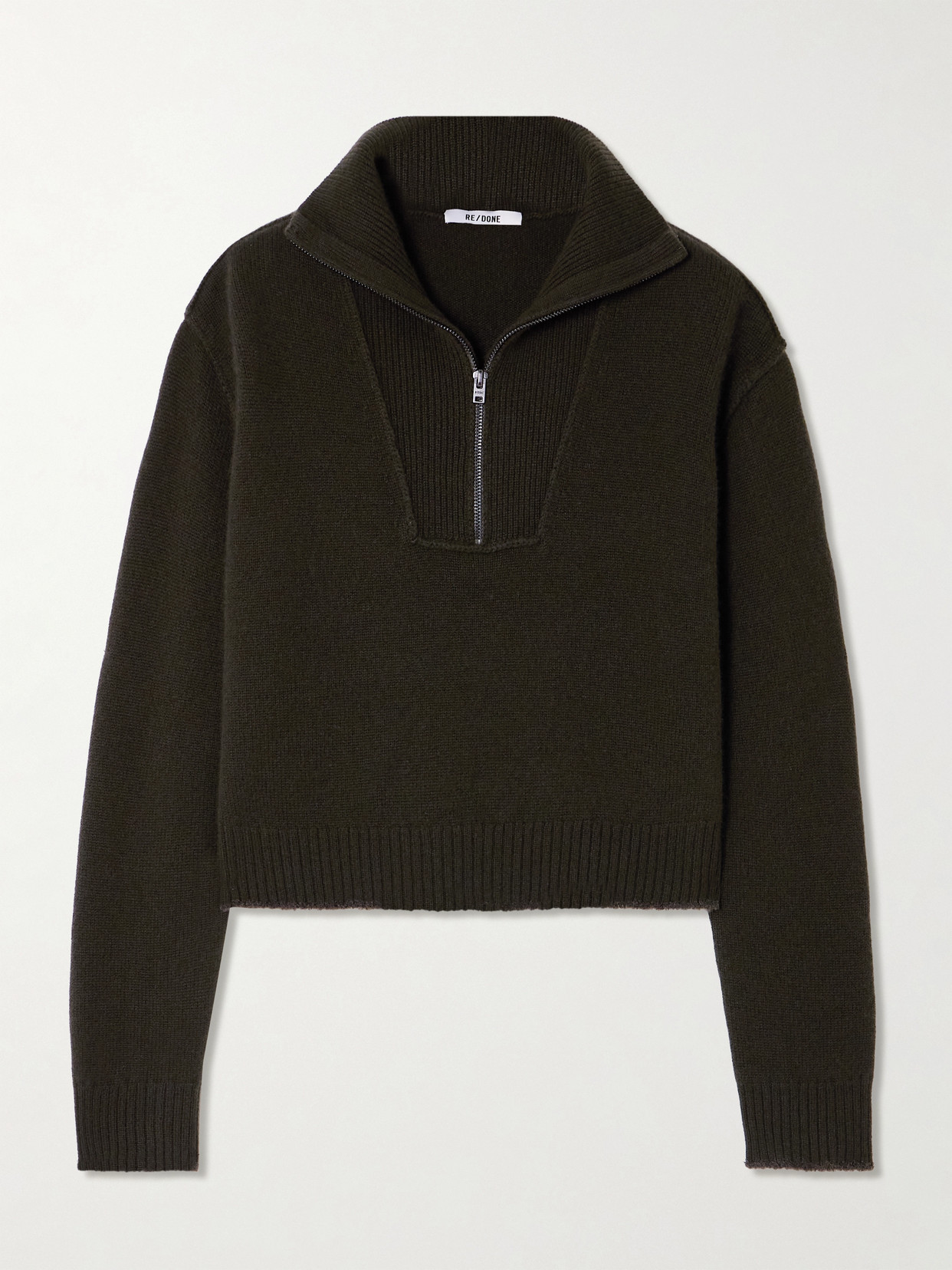 Re/done Frayed Wool And Cashmere-blend Half-zip Sweater In Green