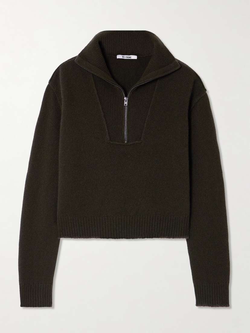 RE/DONE Frayed Wool And Cashmere-blend Half-zip Sweater