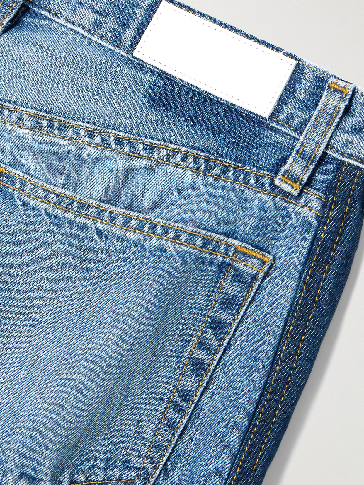 Re/done The Californian Frayed Two-tone Mid-rise Wide-leg Jeans In Blue