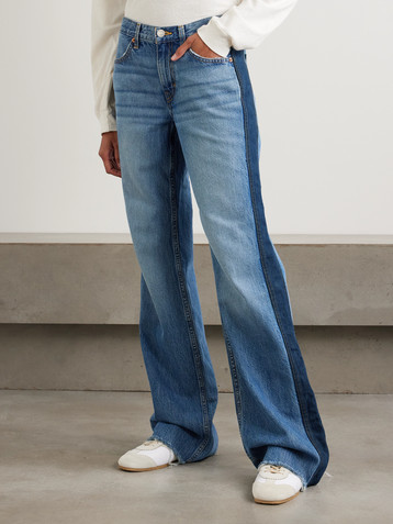 RE/DONE The Californian frayed two-tone mid-rise wide-leg jeans