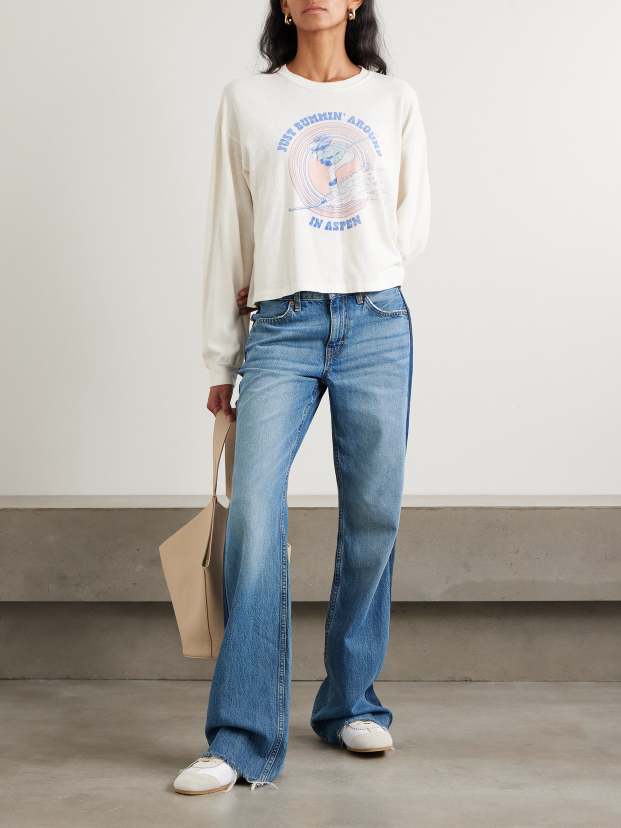 Re/done The Californian Frayed Two-tone Mid-rise Wide-leg Jeans In Blue