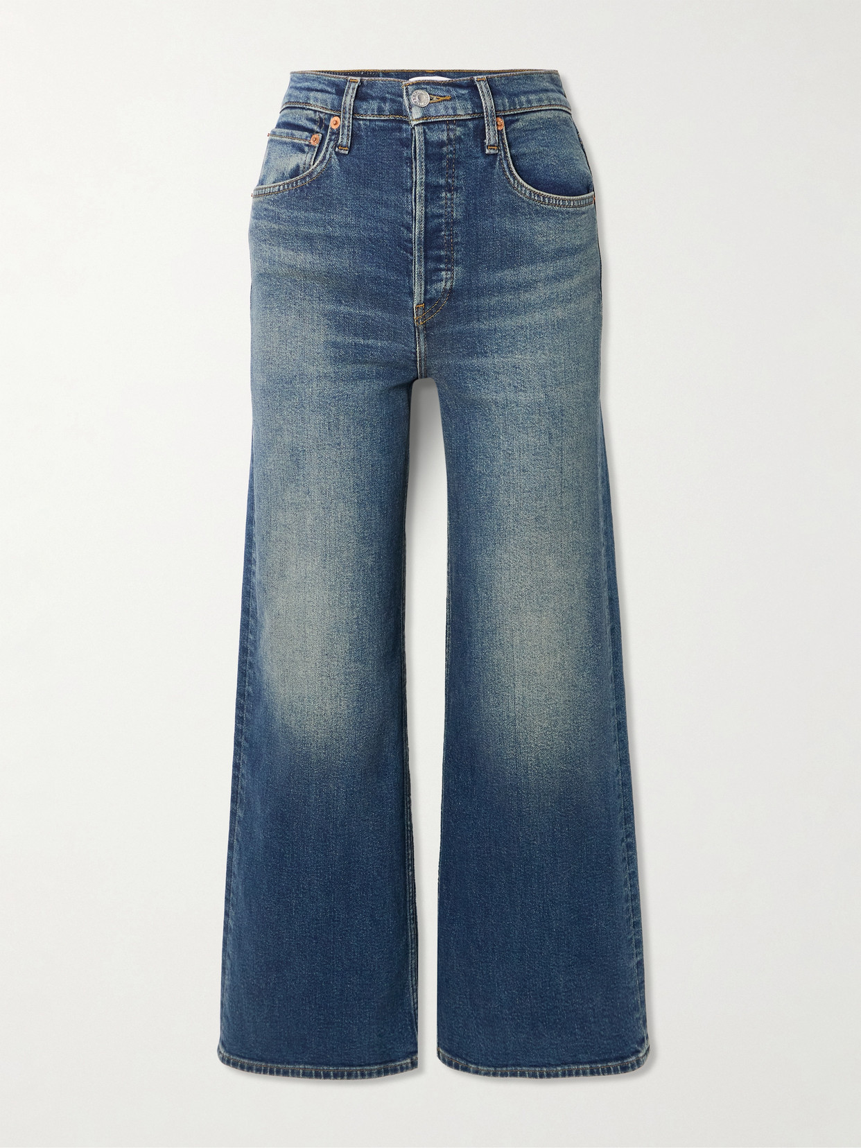 Re/done Cropped High-rise Wide-leg Jeans In Blue