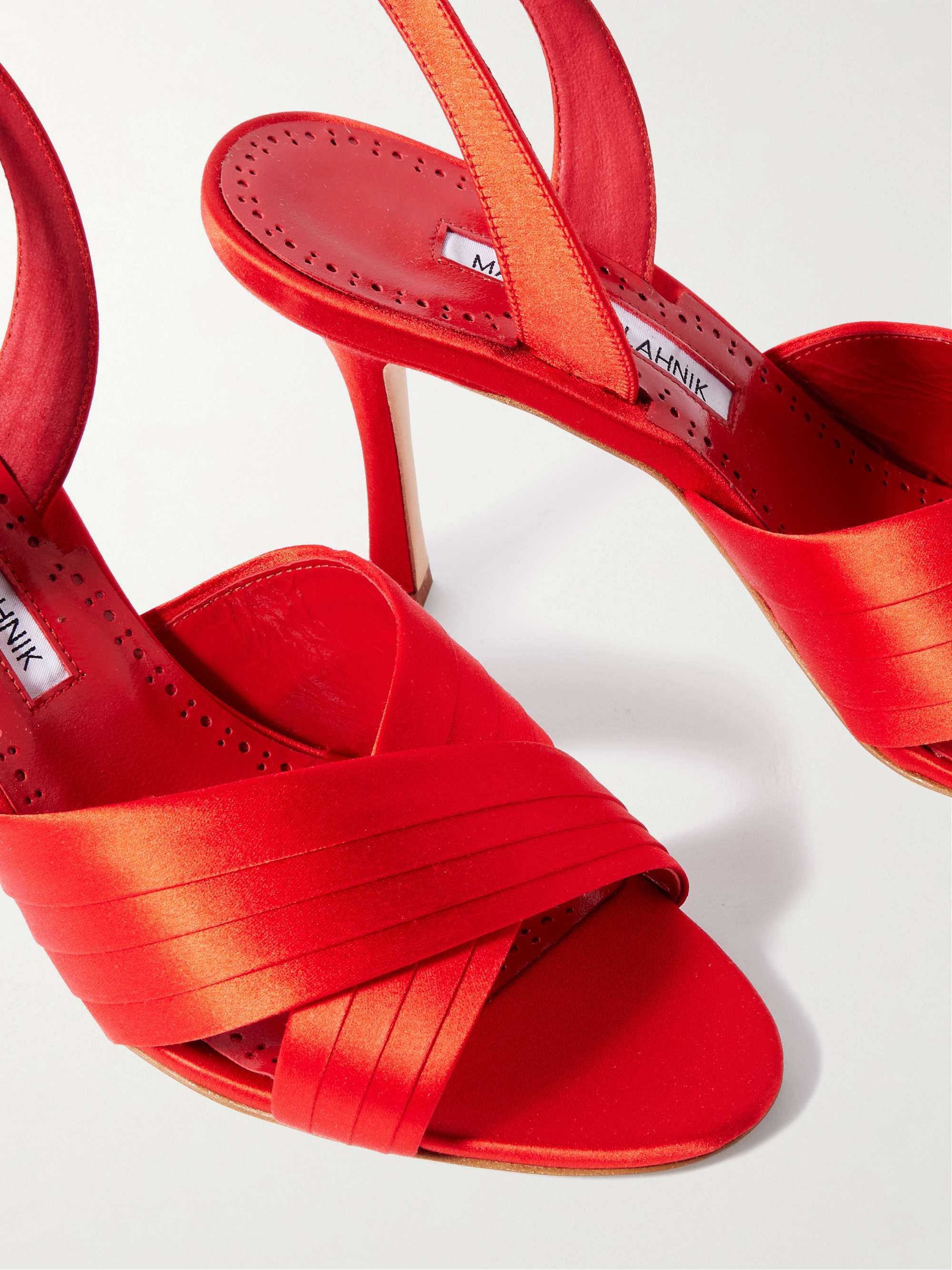 MANOLO BLAHNIK Vierasan 90 pintucked satin slingback sandals | NET