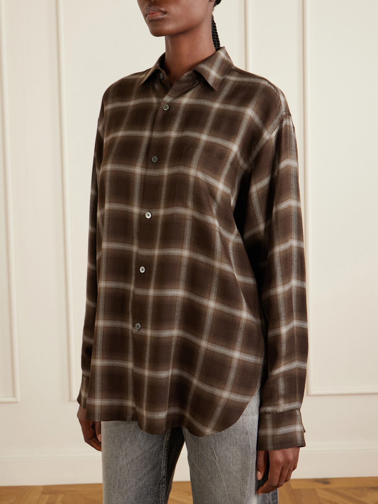Checked Lyocell-Blend Gauze Shirt