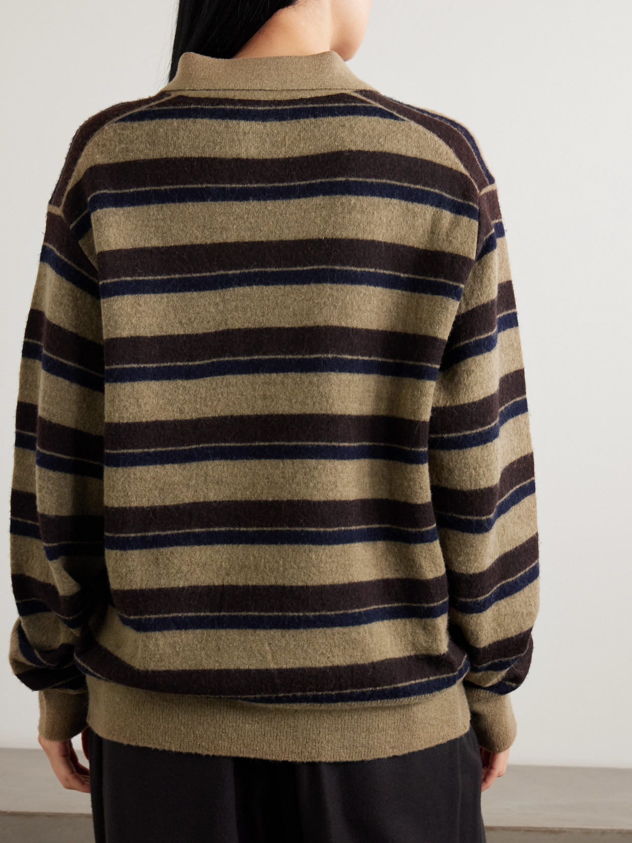 Striped Brushed Knitted Polo Sweater