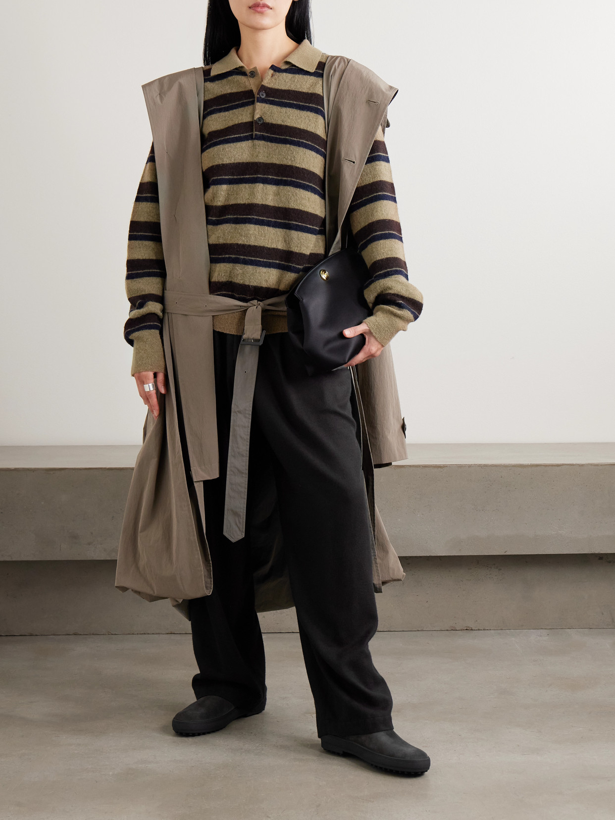 Striped Brushed Knitted Polo Sweater