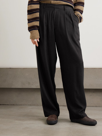 SSSTEIN Pleated silk-blend flannel wide-leg pants