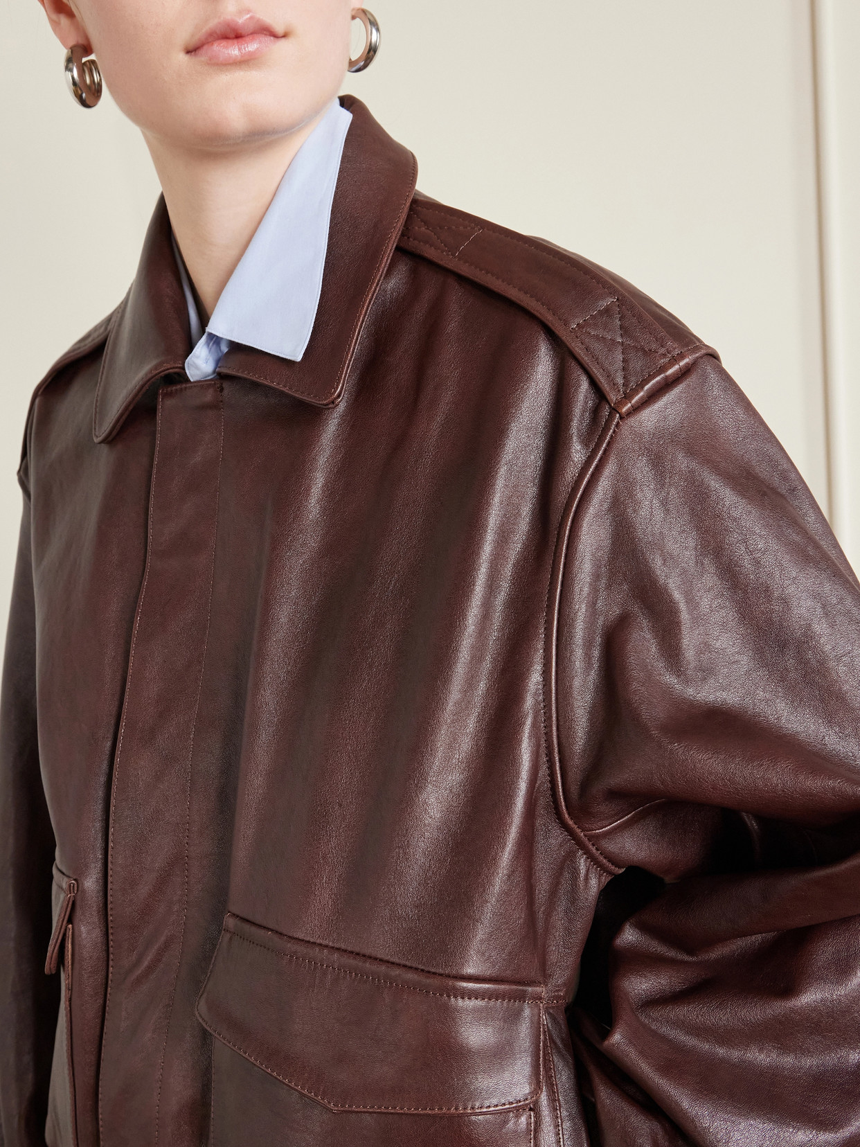 Ssstein Leather Bomber Jacket In Brown