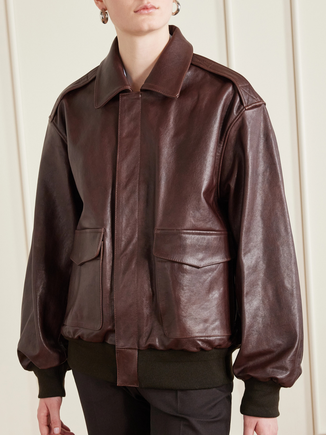 Ssstein Leather Bomber Jacket In Brown